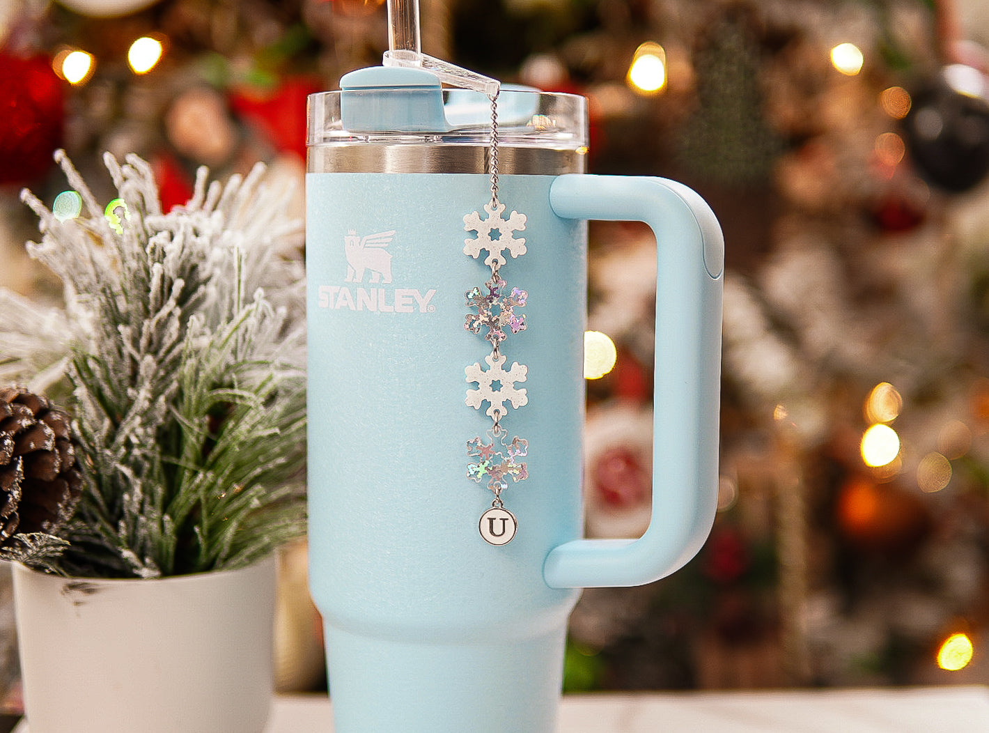 Iridescent and White Snowflake Tumbler Charm