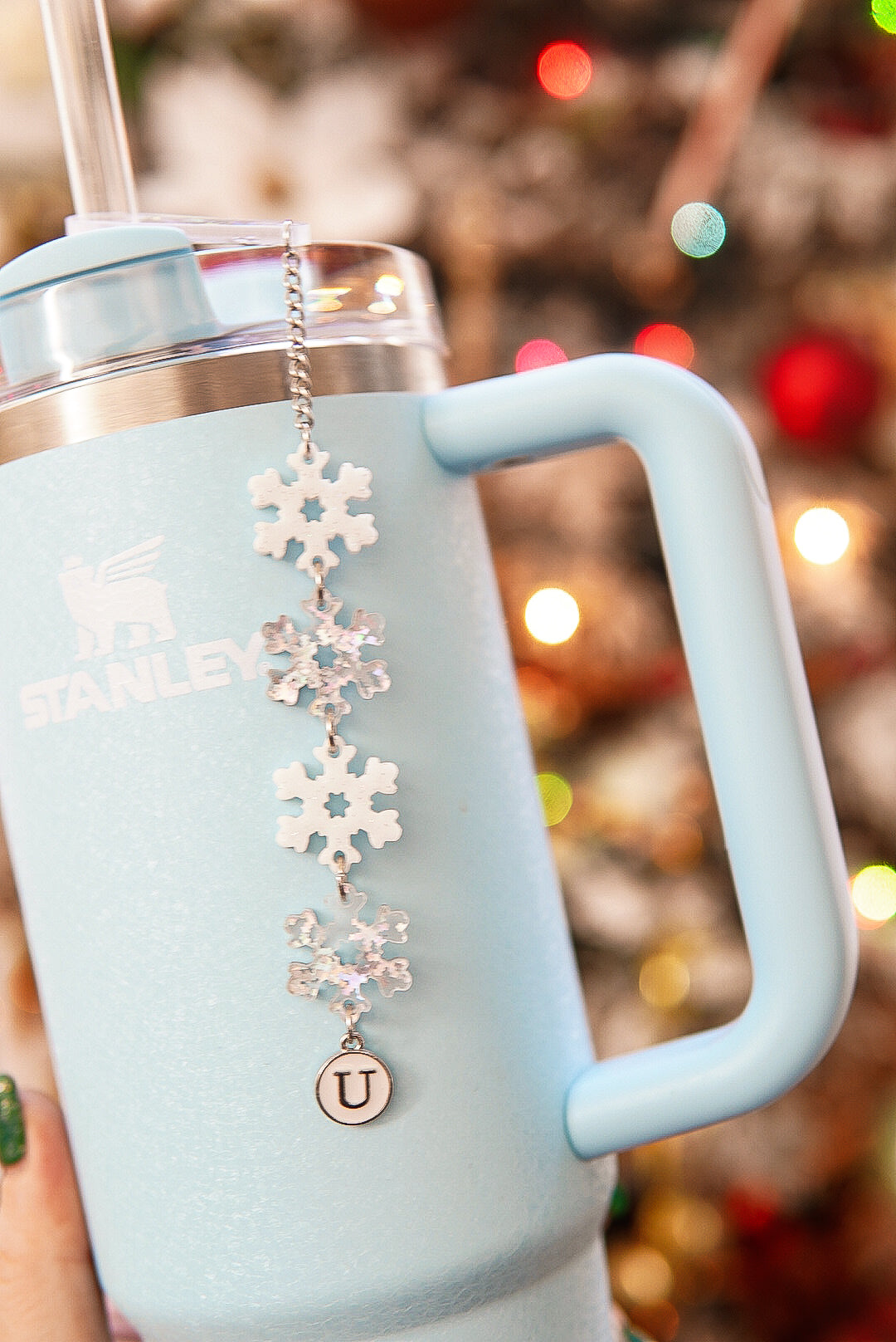 Iridescent and White Snowflake Tumbler Charm