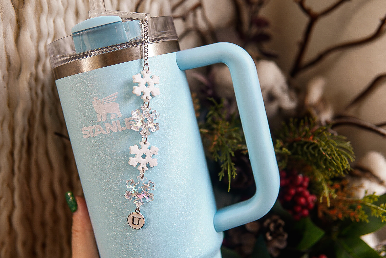 Iridescent and White Snowflake Tumbler Charm