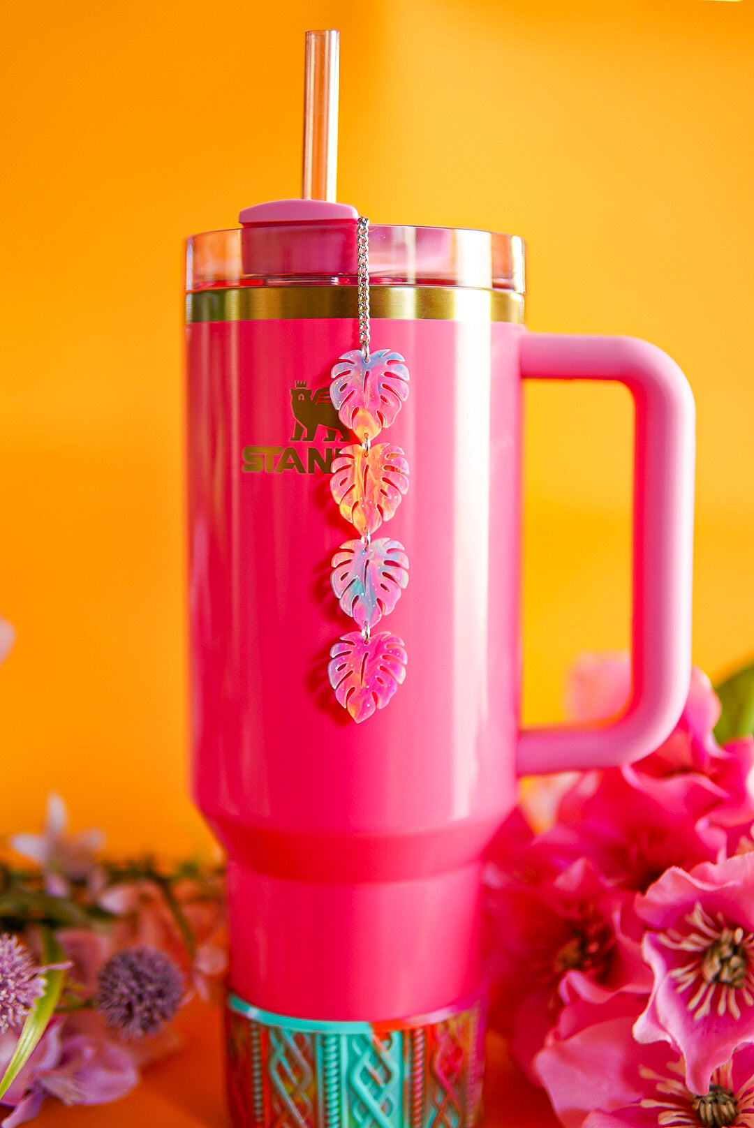 Long Tropical Monstera Tumbler Charm
