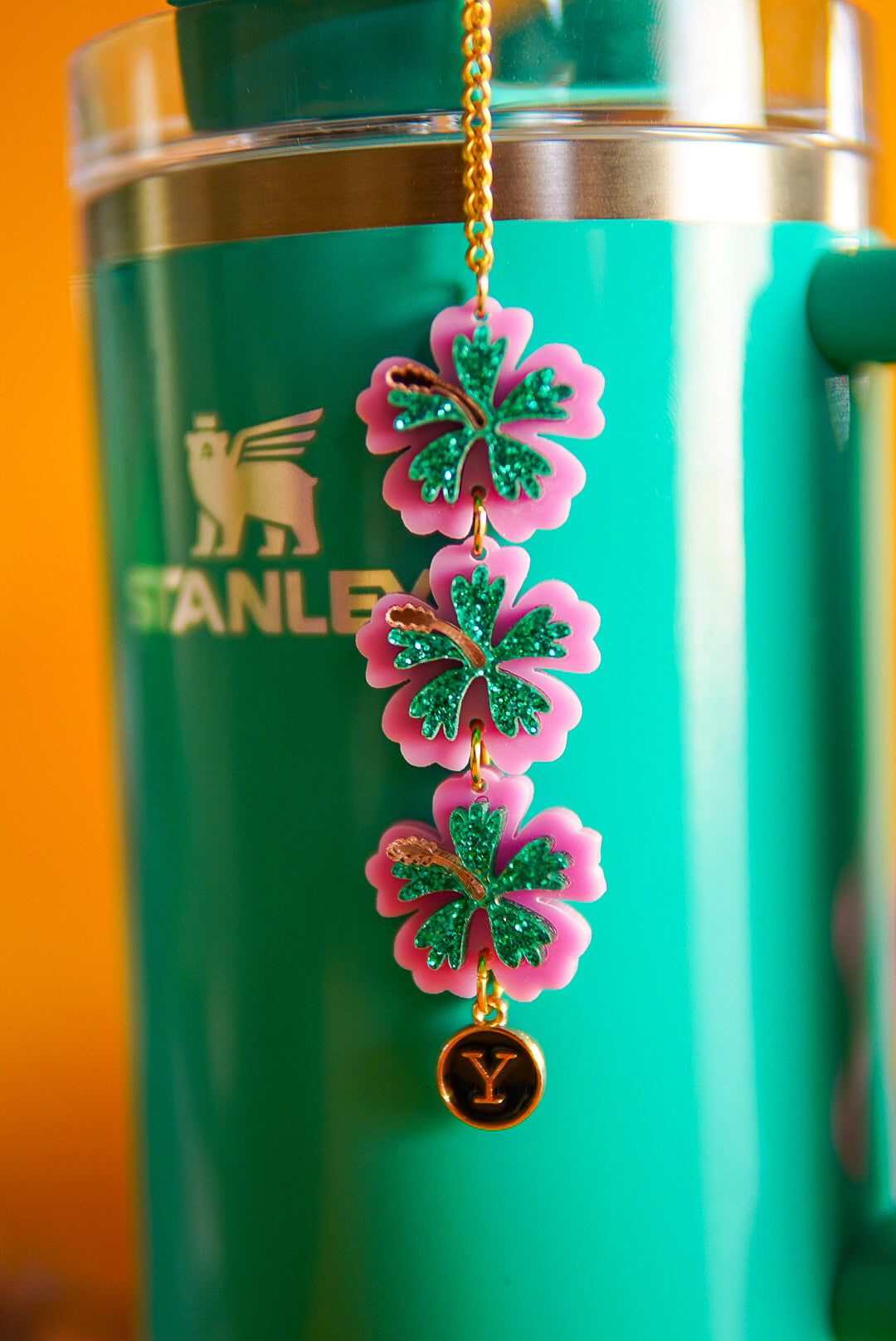 Pink and Teal Hibiscus Tumbler Charm