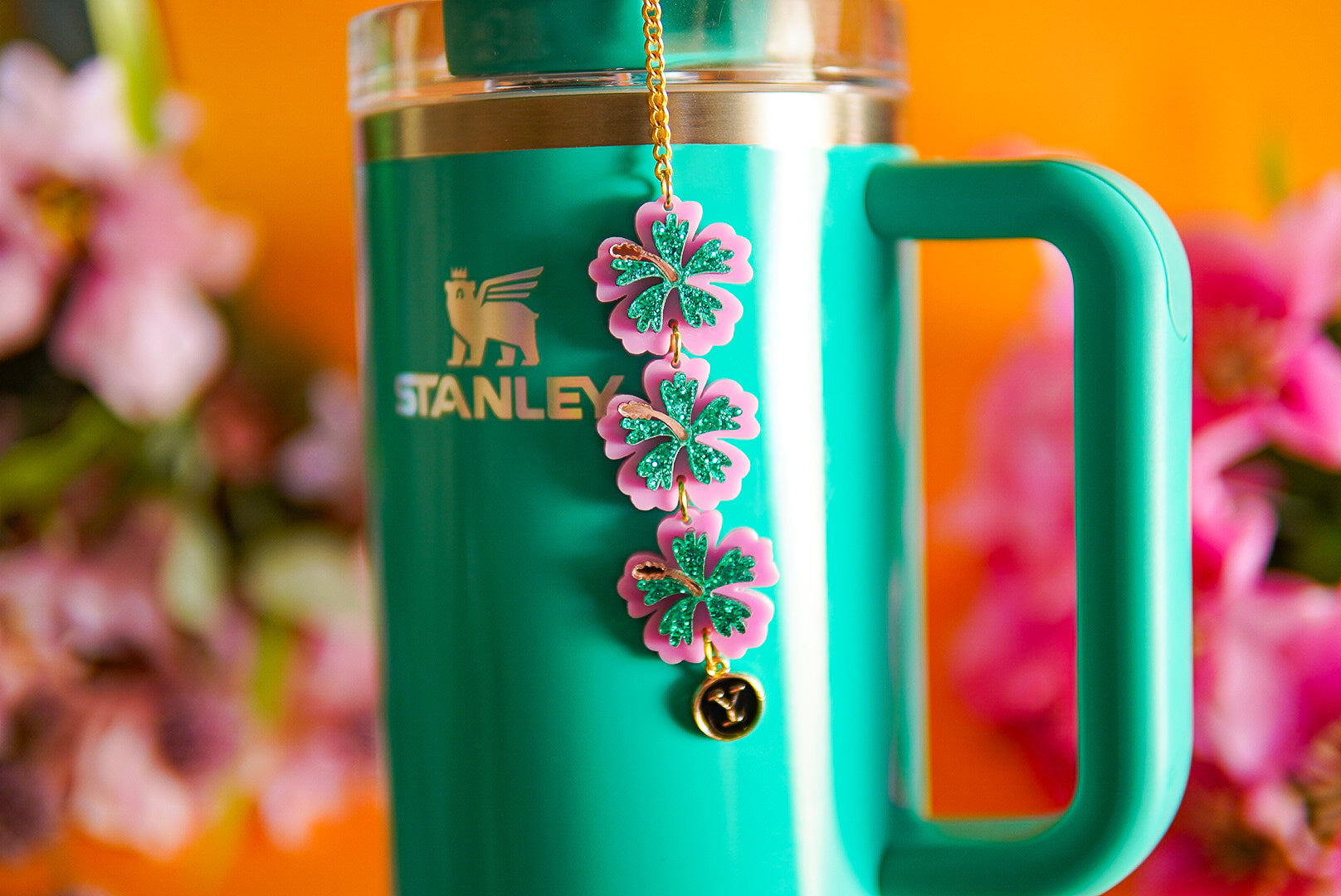 Pink and Teal Hibiscus Tumbler Charm