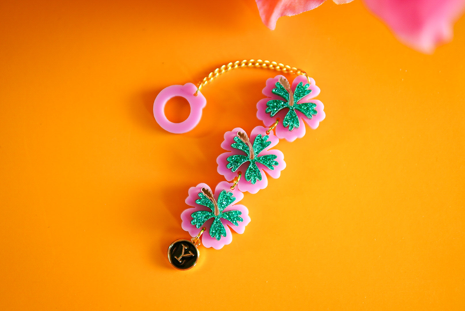 Pink and Teal Hibiscus Tumbler Charm