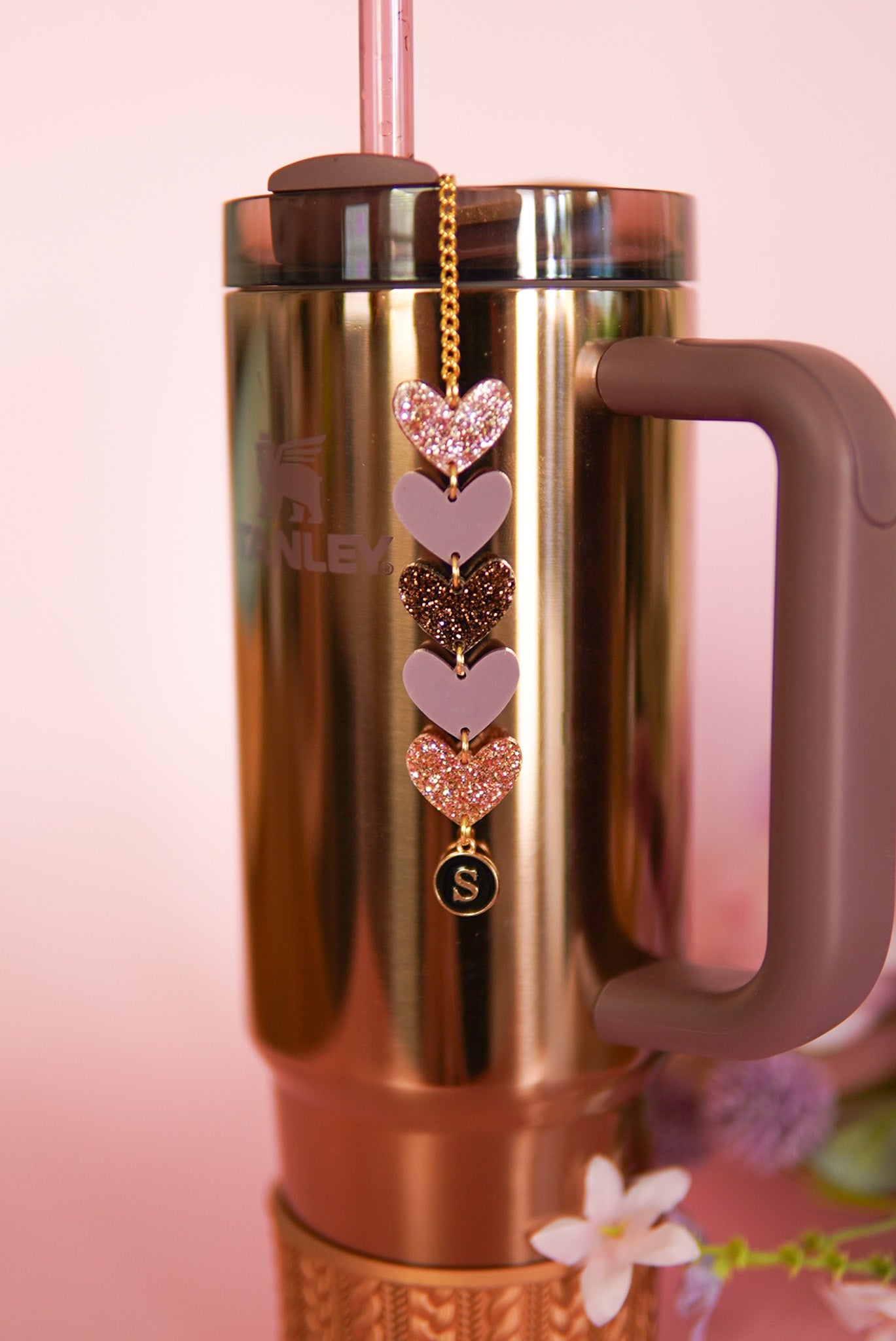 Polished Rose Gold Hearts Tumbler Charm