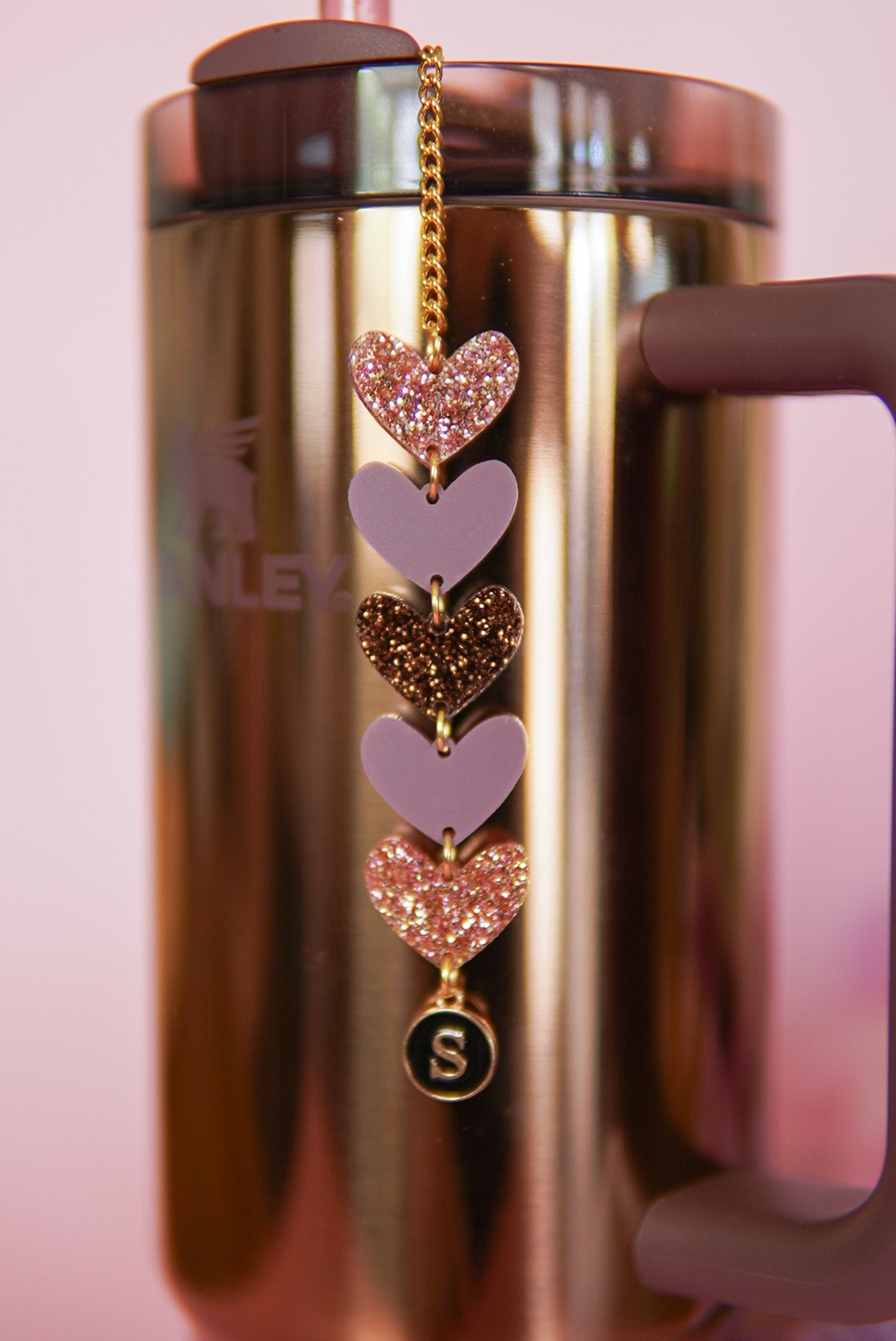 Polished Rose Gold Hearts Tumbler Charm