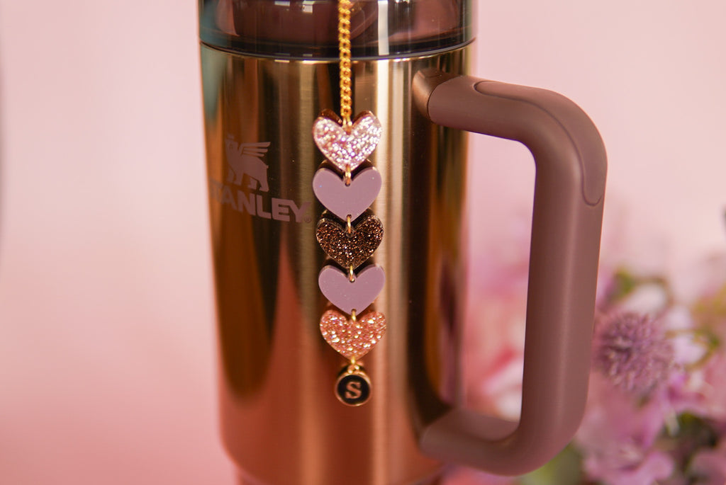Polished Rose Gold Hearts Tumbler Charm