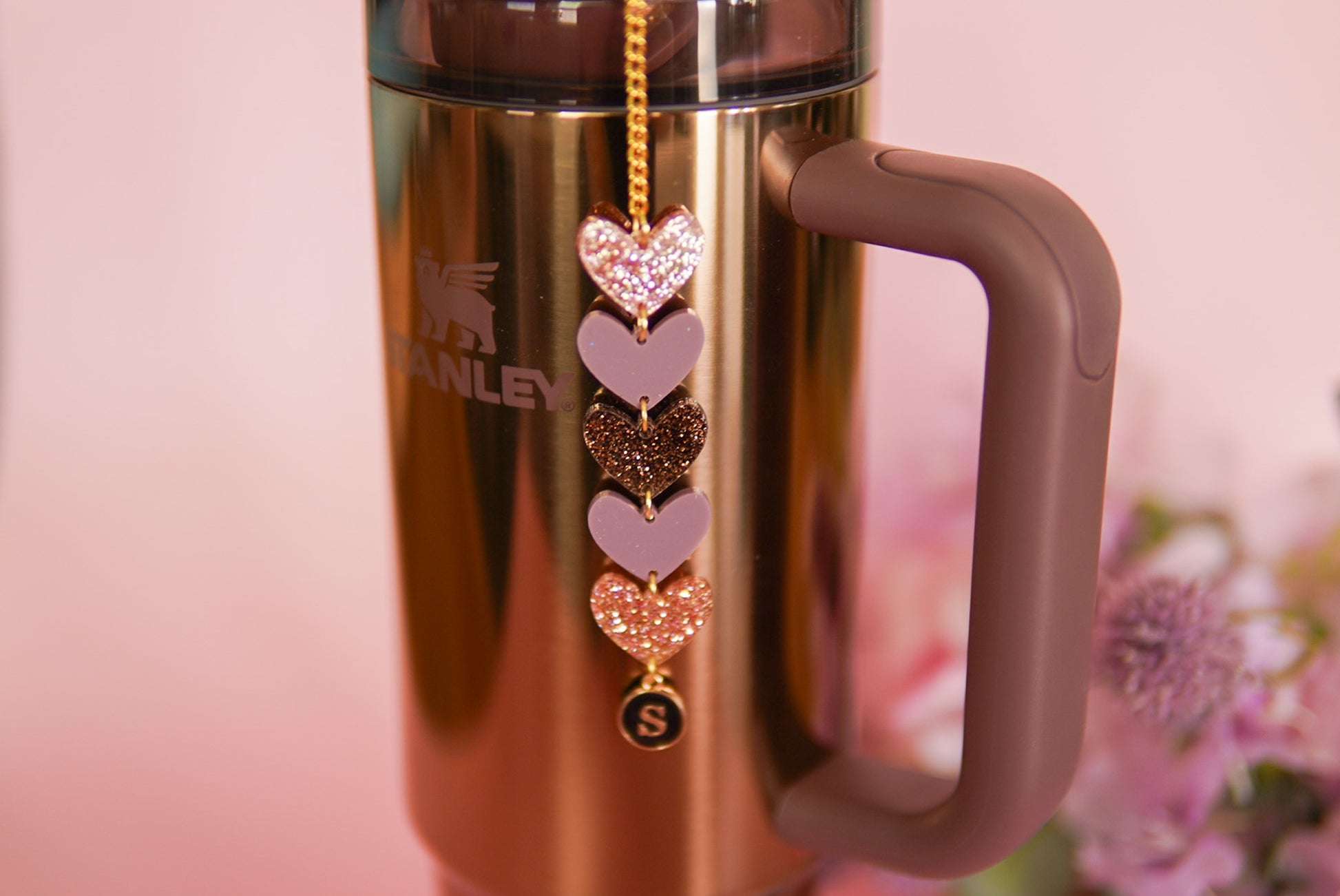 Polished Rose Gold Hearts Tumbler Charm