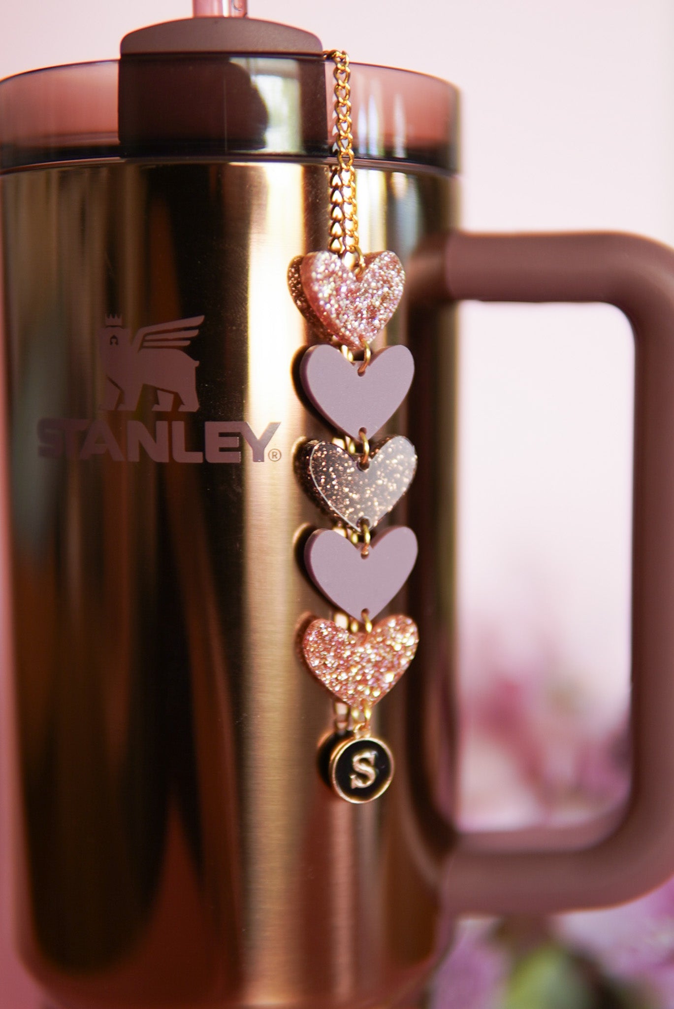 Polished Rose Gold Hearts Tumbler Charm