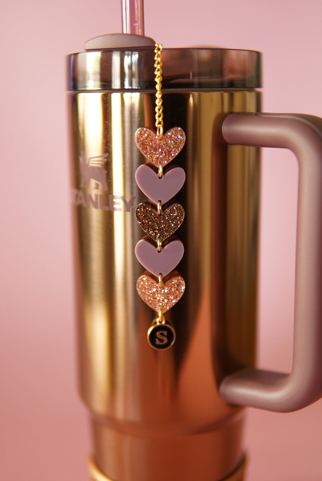 Polished Rose Gold Hearts Tumbler Charm