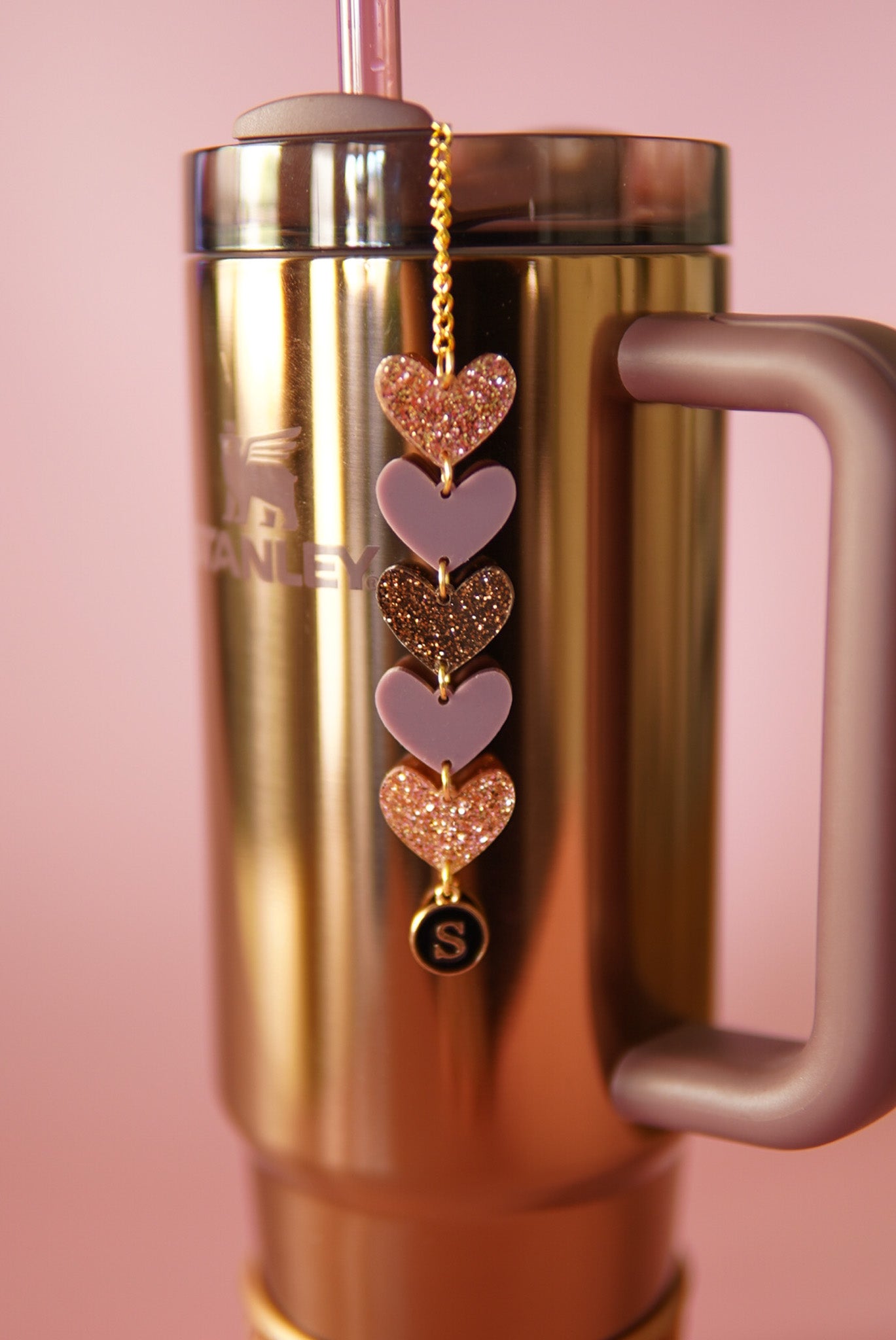 Polished Rose Gold Hearts Tumbler Charm
