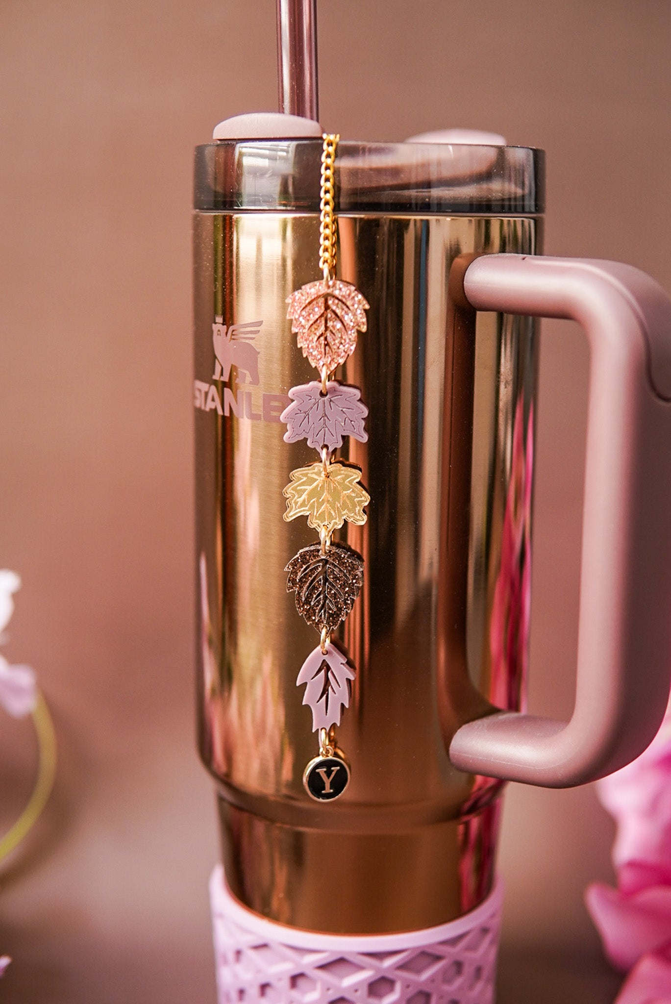 Rose Gold Fall Foliage Tumbler Charm