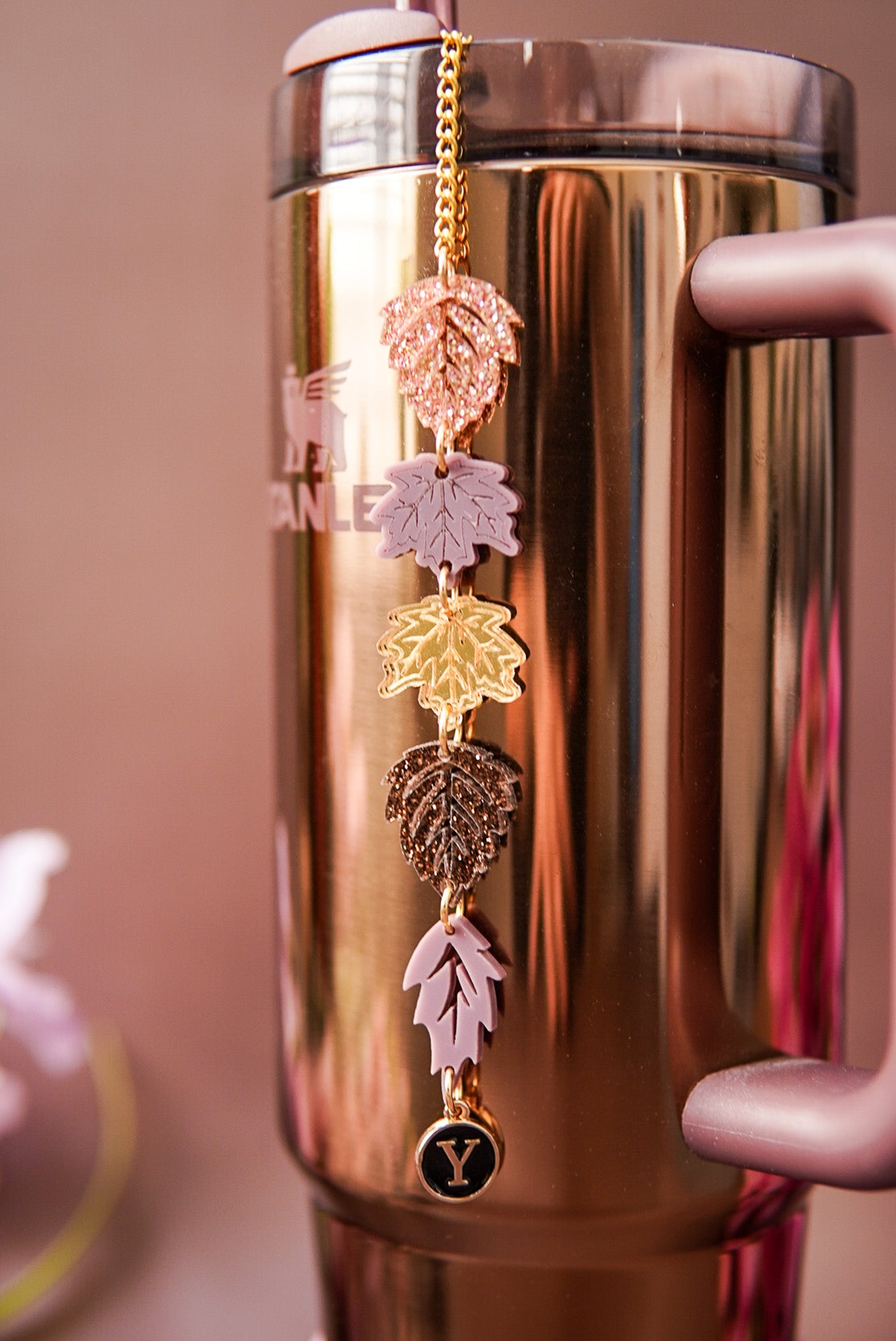 Rose Gold Fall Foliage Tumbler Charm