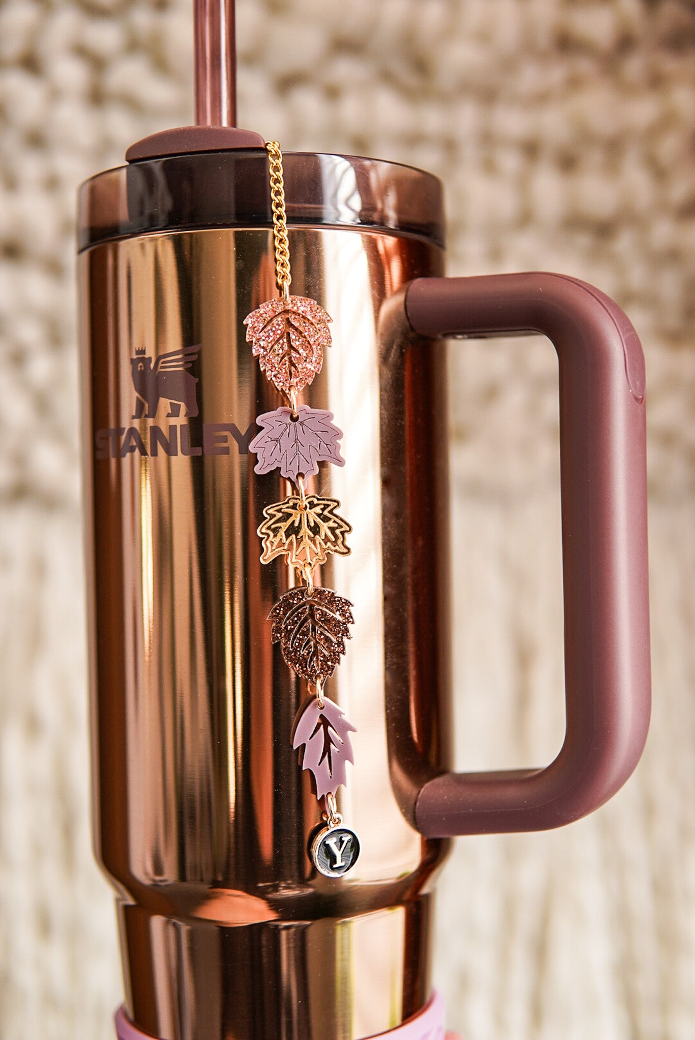Rose Gold Fall Foliage Tumbler Charm