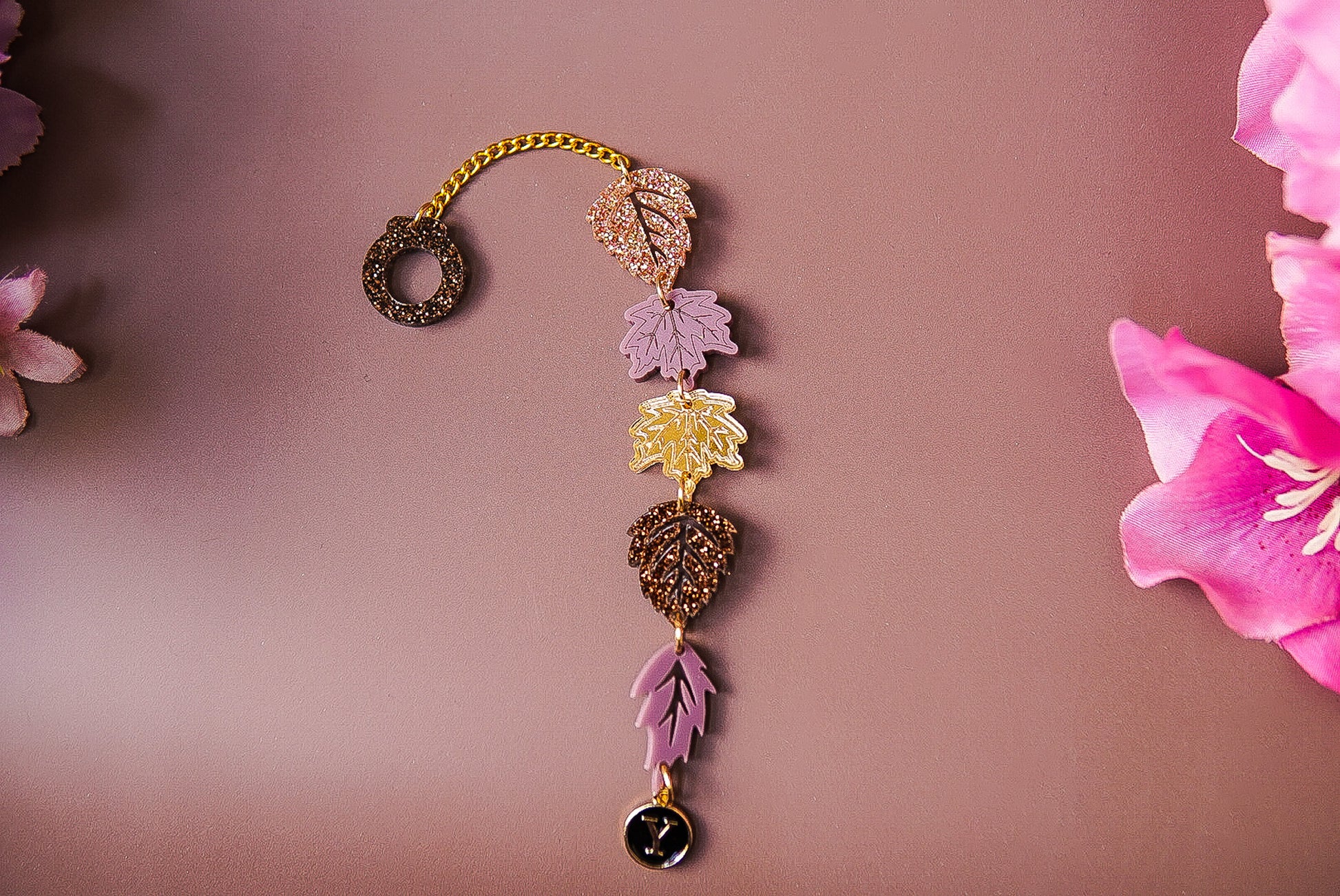 Rose Gold Fall Foliage Tumbler Charm