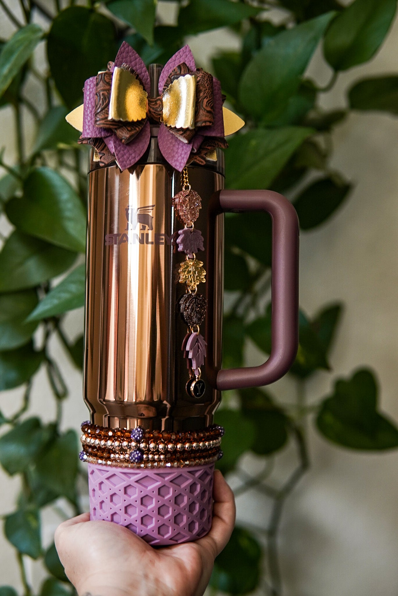 Rose Gold Fall Foliage Tumbler Charm