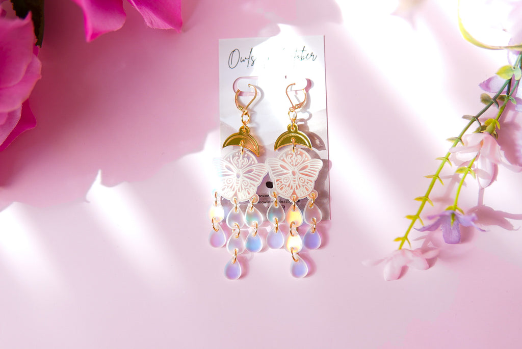 Lunar Moth Iridescent Earrings