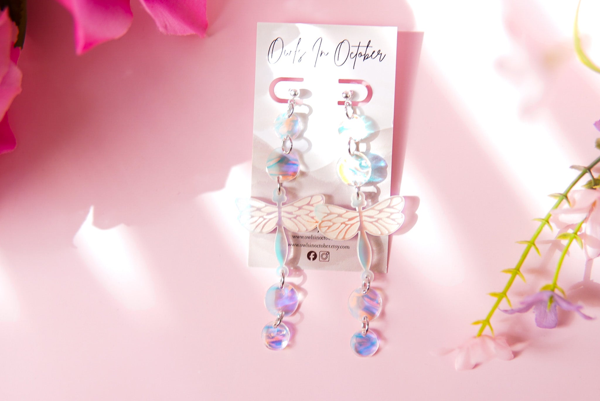 Frosted Iridescent Dragonfly Earrings