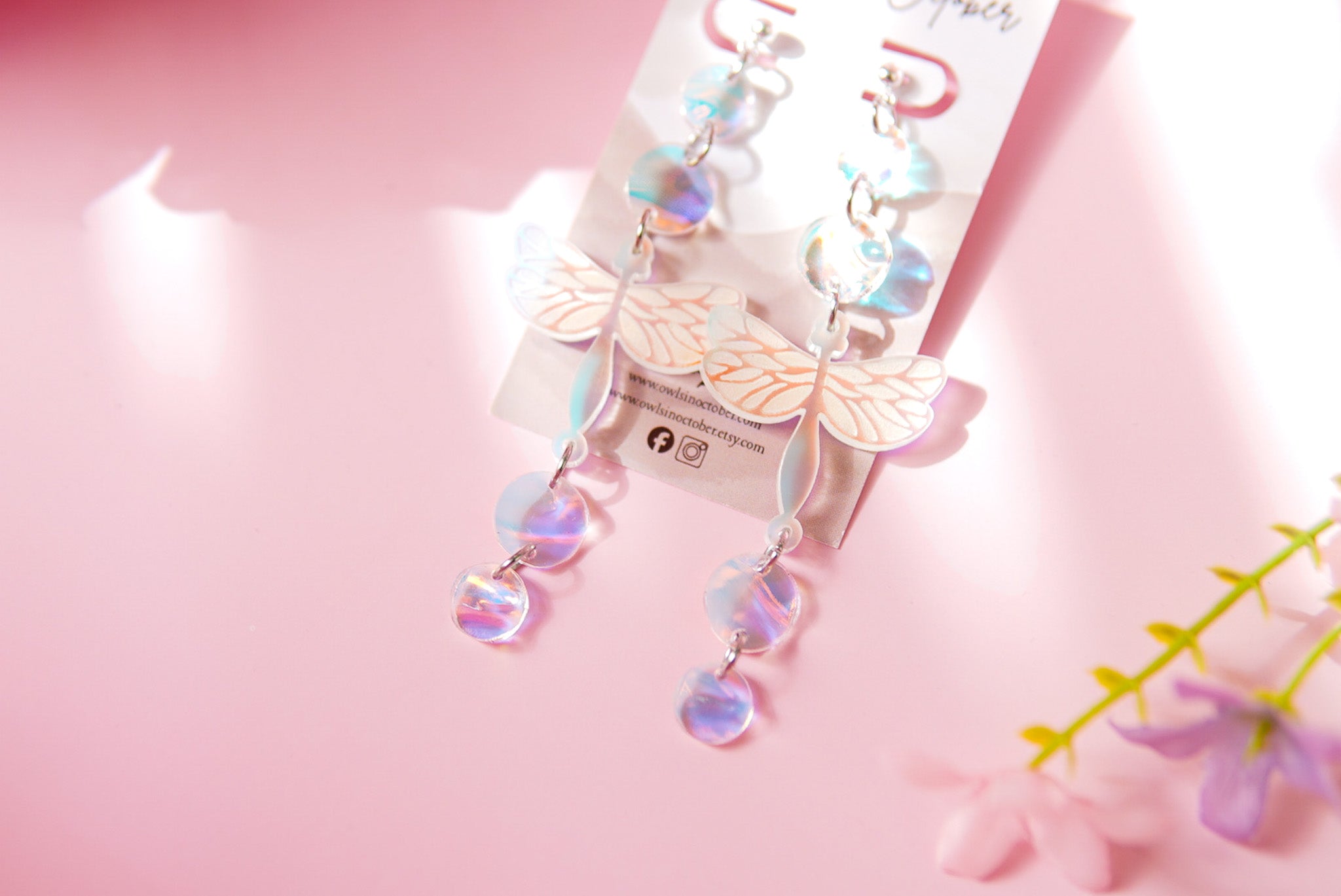 Frosted Iridescent Dragonfly Earrings