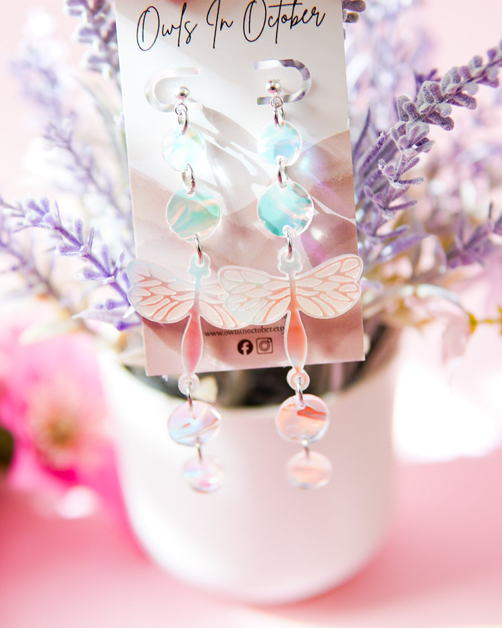 Frosted Iridescent Dragonfly Earrings