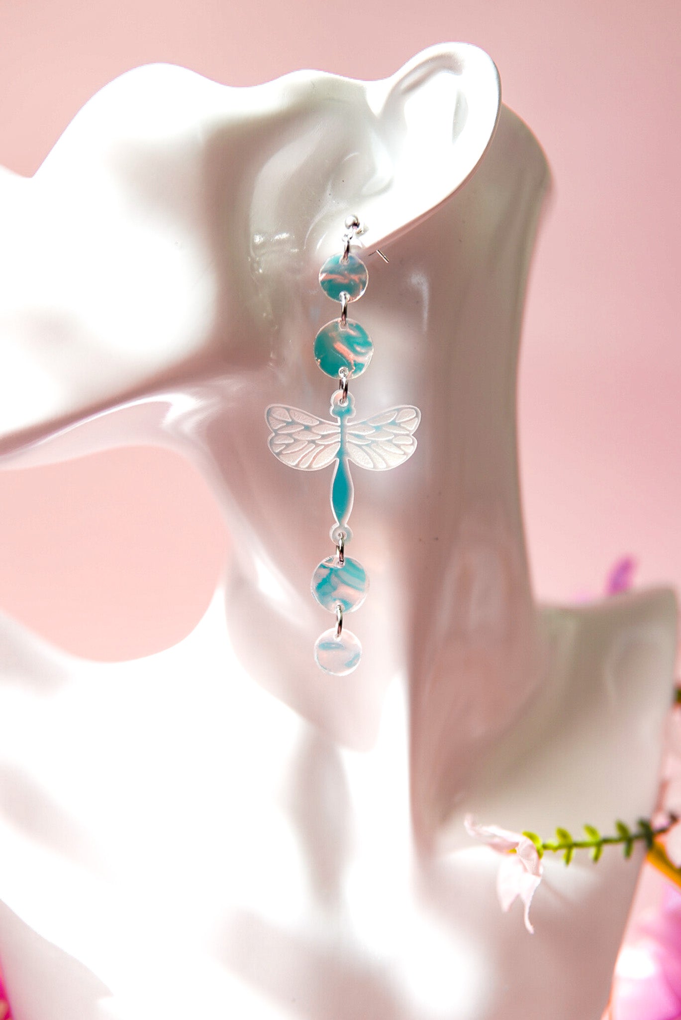 Frosted Iridescent Dragonfly Earrings