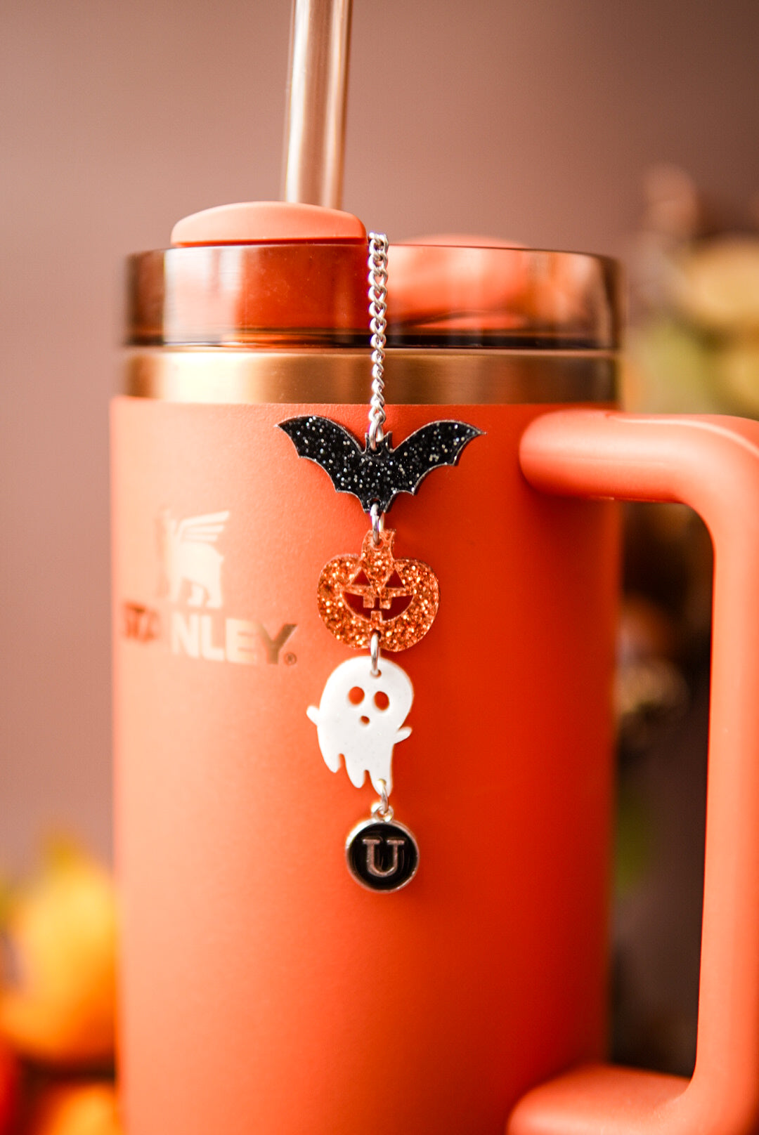 Bat Pumpkin Ghost Tumbler Charm