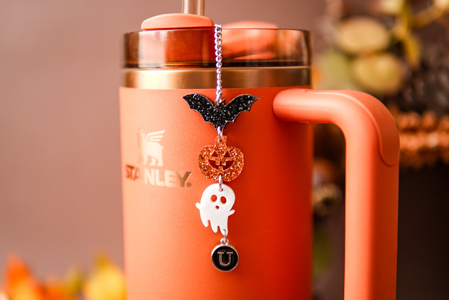 Bat Pumpkin Ghost Tumbler Charm