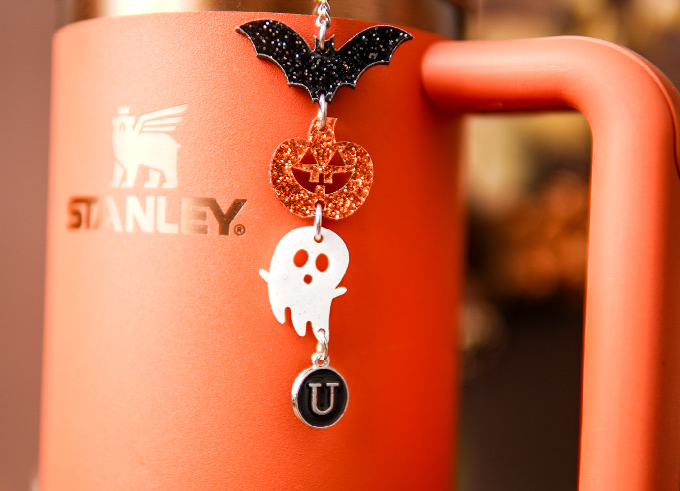 Bat Pumpkin Ghost Tumbler Charm