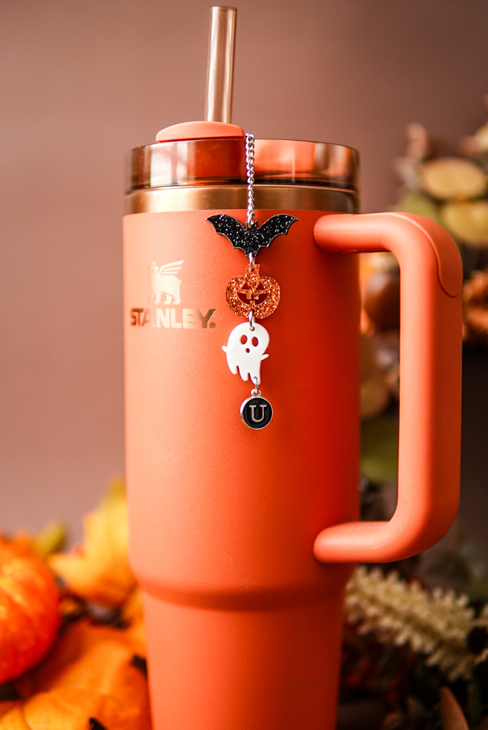 Bat Pumpkin Ghost Tumbler Charm