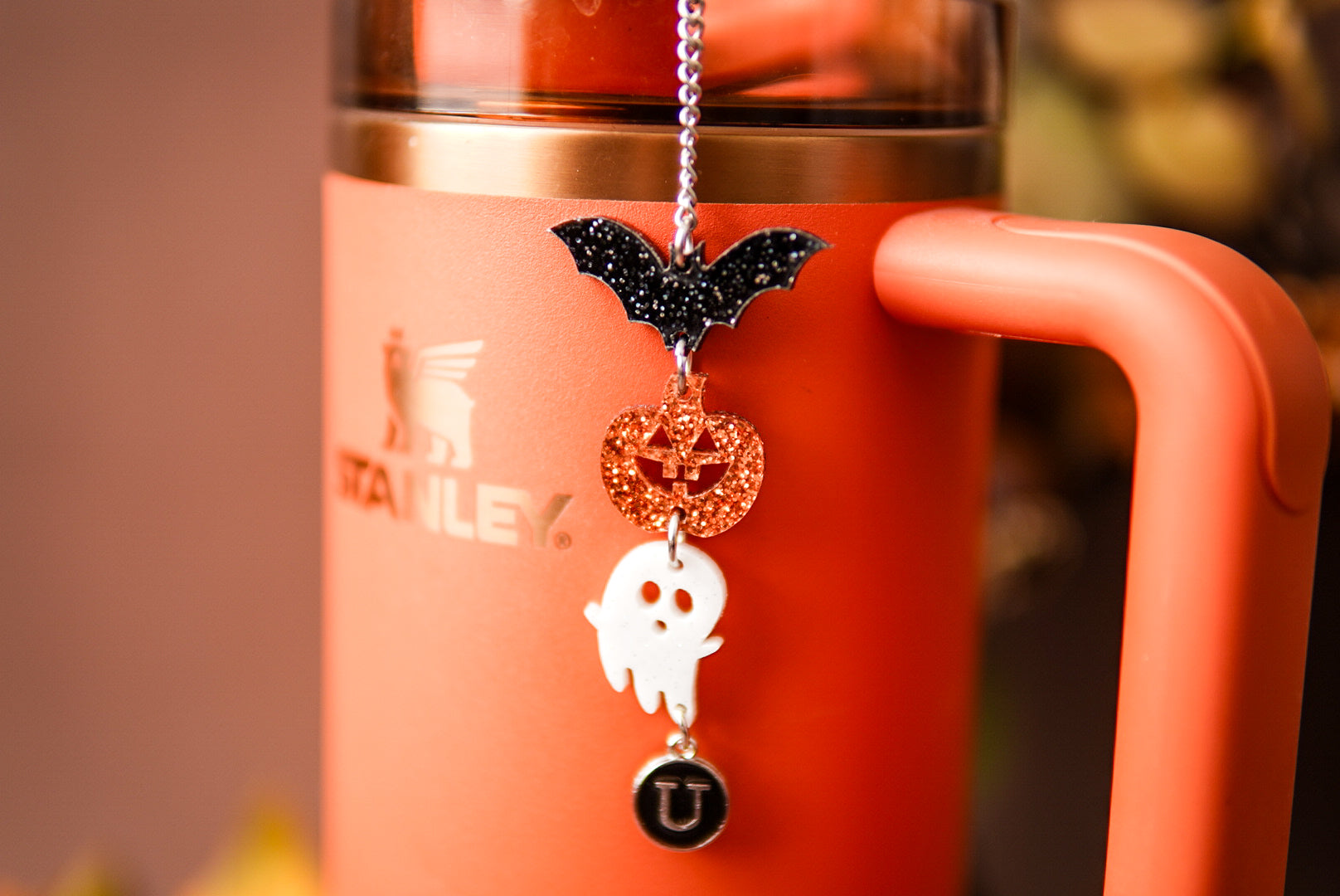 Bat Pumpkin Ghost Tumbler Charm