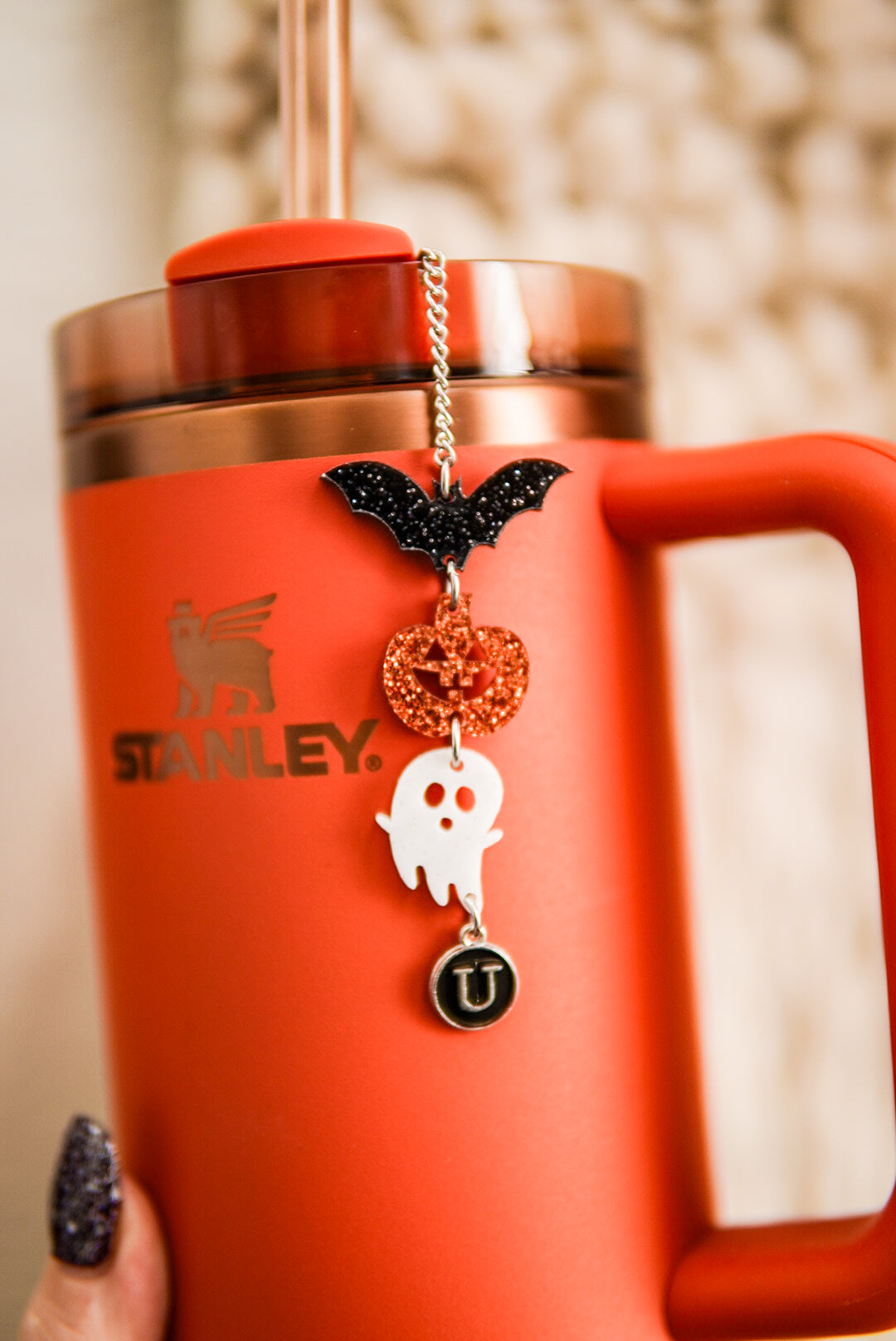 Bat Pumpkin Ghost Tumbler Charm