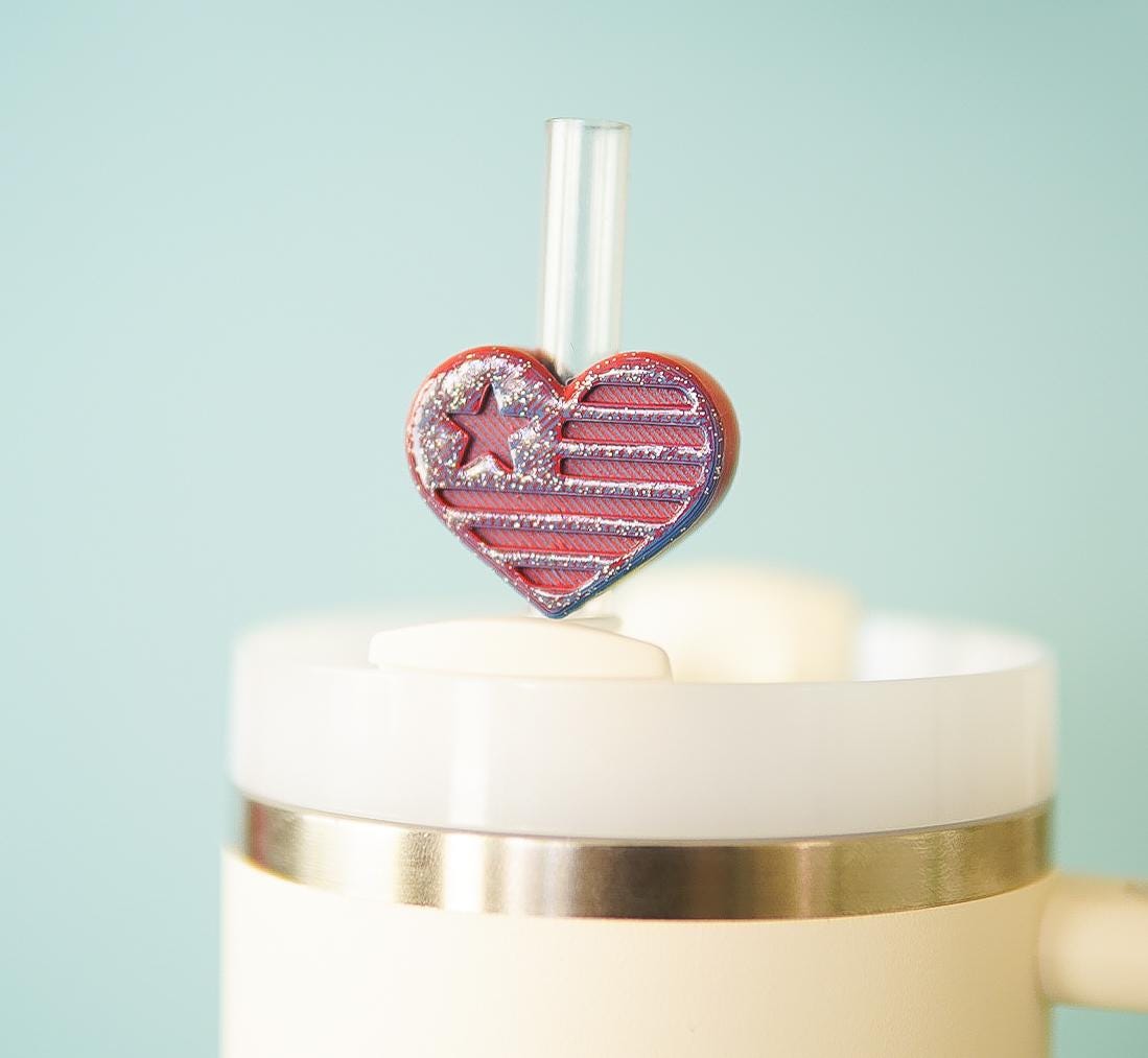 Stars and Stripes Heart Straw Topper