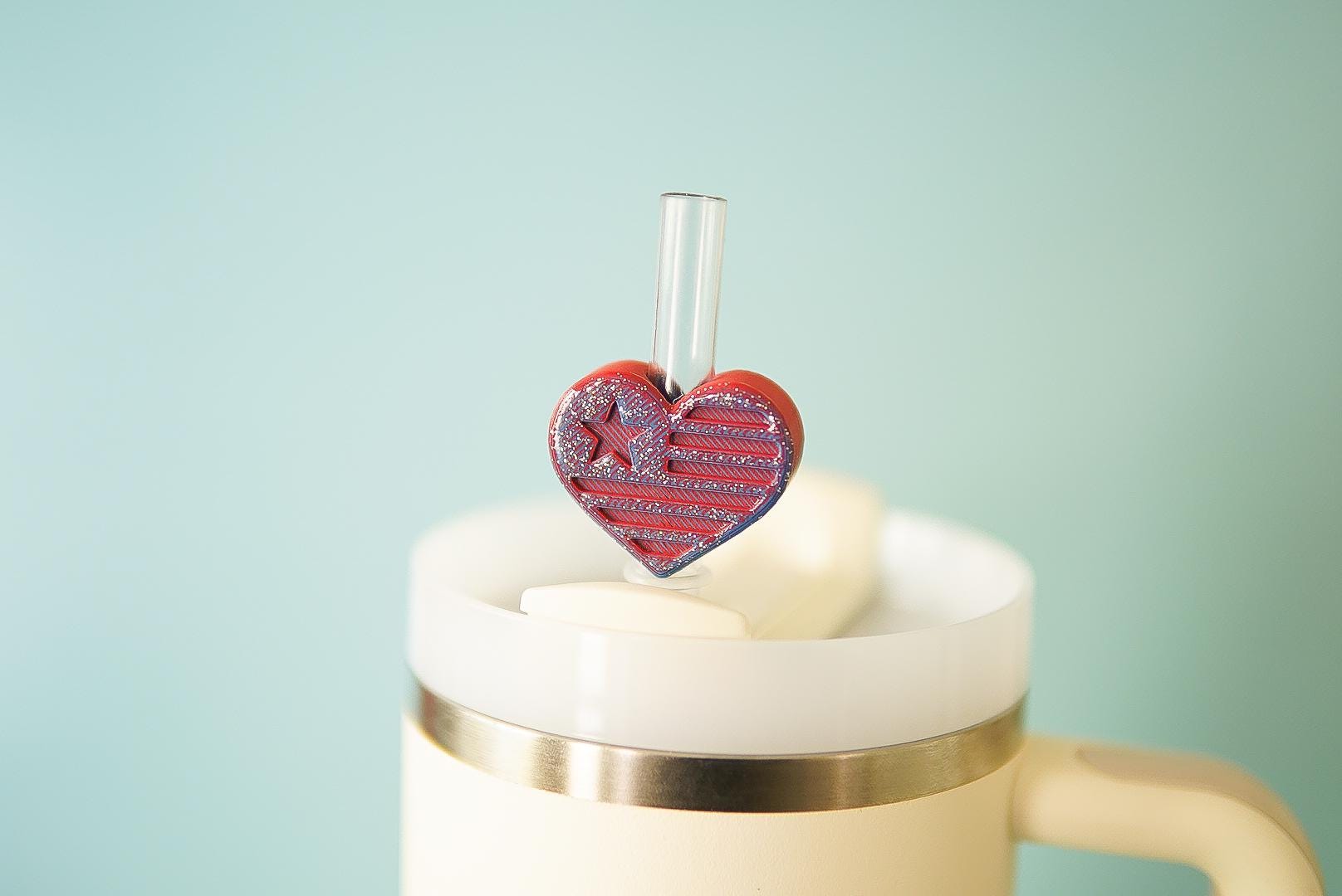 Stars and Stripes Heart Straw Topper